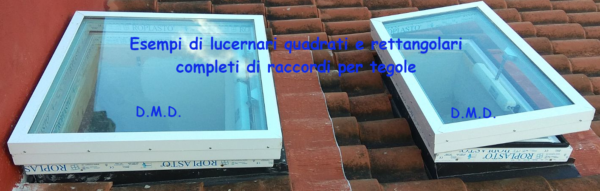 lucernari in vetro su tegole, raccordi, tegole